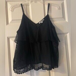 American Eagle Small Lace Tank Top Black Ruffle Boho Feminine Ruffles Whimsigoth